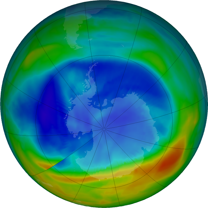 Antarctic ozone map for 26 August 2020